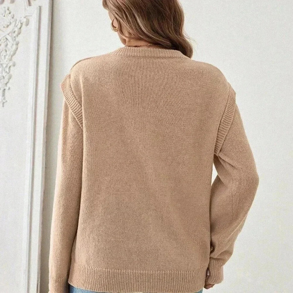 Khaki Casual Women's Solid Color 2 In 1 Sweater - Picture 3 of 6